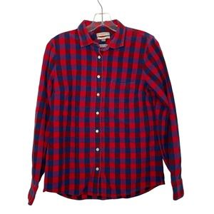 J. Crew Poppy Boy Flannel Button Up Shirt Girls Size 4 Red Blue Checkered